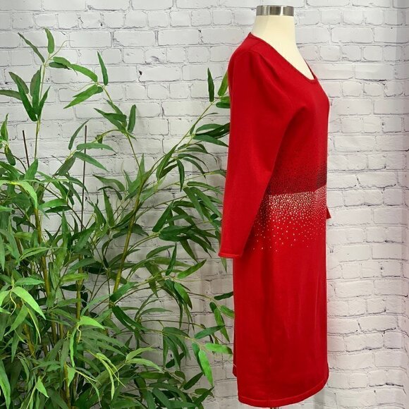 Calvin Klein Red 3/4 Sleeve Dress with Rhinstones - Picture 2 of 7